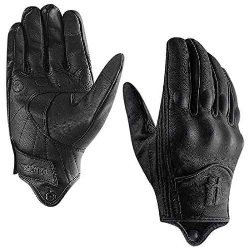 Harssidanzar Guantes de Moto Donna,Guantes de Moto con Pantalla táctil de Piel de Cabra con Dedos completos para Mujer GL016,Negro,Tamaño S