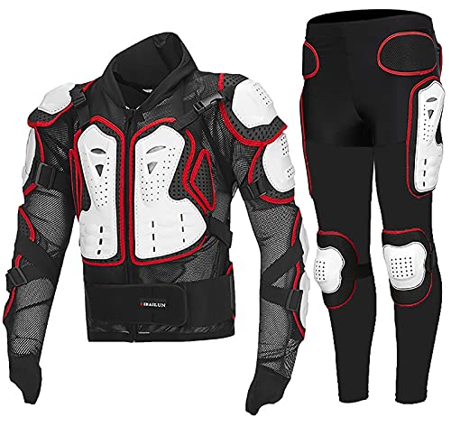 SJAPEX Conjunto de Armadura Chaqueta Protectora Para Adulto, Para Esquí, Snowboard, Motocross, Quad, BMX, Negro Completo Profesional de Motocicleta Deportiva Para Hombres Pants White Red,S