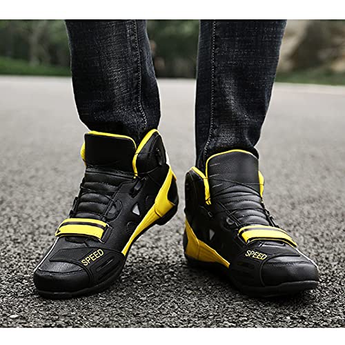 Zapatos para Montar en Moto de Mujer Botines Cortos de Moto para Hombre 4 Estaciones Botas de Carreras de Motos Todoterreno Zapatillas de Ciclismo de Motocross,Yellow-45