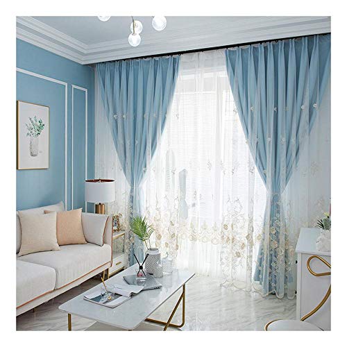 Cortina Opaca 2 Capas Para Dormitorio Cortinas Opacas Cortinas Térmicas Ahorro Energía Para Sala De Estar, Con Cortinas Transparentes Gasa,Blau-90 in * 90 in