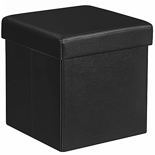 SONGMICS 38 x 38 x 38 cm Baúl Puff Taburete para almacenaje Plegable Carga máxima de 300 kg Negro LSF101