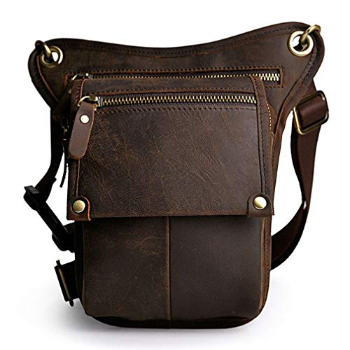 Xieben Bolsa De Cuero para La Pierna De Caída para Hombres Mujeres Motocicleta Bicicleta Ciclismo Multiuso Muslo Cintura Fanny Pack Viajes Senderismo Deportes Bolsa De Camping Marrón Oscuro