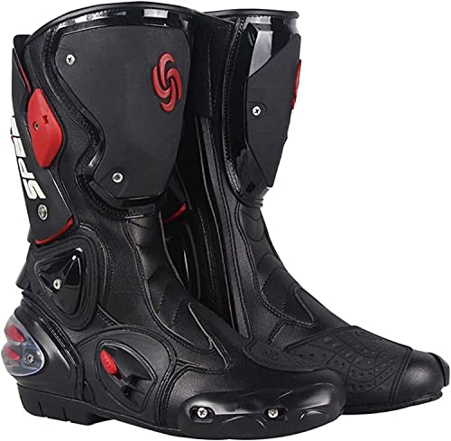 UHGFIMP Botas de Motocross Botas de Motocross Impermeables de Cuero Repelente al Agua, Ventilación Ajustable, Botas de Motocicleta Hombres Mujeres Adultos Motocicleta Quad Bike Racing Shoes,40,Black