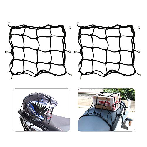 Red Elastica para Motocicleta Casco 2 Paquetes Bungee Red 30 x 30cm para Moto Equipaje Paquete Sujeta Equipajes con 6 Ganchos Elástico Estirable Negro