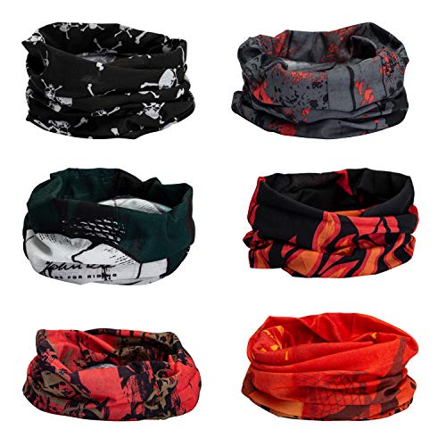 CICMOD Bandanas Multifuncional Braga de Cuello Unisex Bufanda de Verano Elásticas Resistente al Viento para Ciclismo Correr al Aire Libre, Color Negro y Rojo, 6pzas