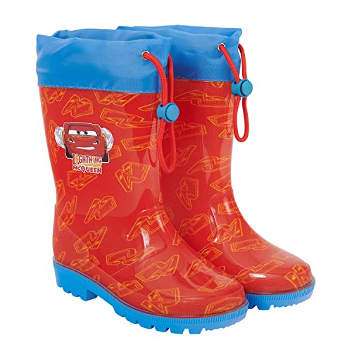 PERLETTI Botas de Agua Niño Disney Pixar Cars de Rayo McQueen - Zapatos de Lluvia Niños Impermeables Rojo y Azul con Flechas - Botines para Pequeños a Prueba de Agua Disney Pixar (Rojo, 30/31 EU)