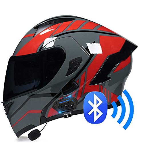 BDTOT Bluetooth Casco Moto Modular Doble con Doble Visera en Integrado de Intercomunicación Sistema de Comuni Adultos Unisex para Respuesta Automática ECE Homologado 57~62cm