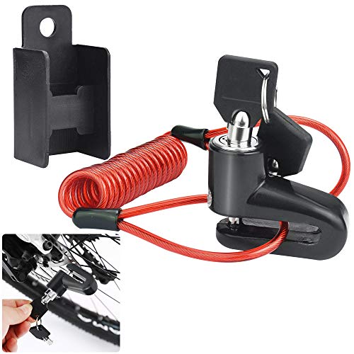 AFASOES Candado Disco Moto Candado Patinete Electrico con el Cable de Recordatorio Candado para Freno de Moto Antirrobo Disco Moto para Motos, Moto Scooter, Bicicleta + 2 x Llaves + 1x Soporta