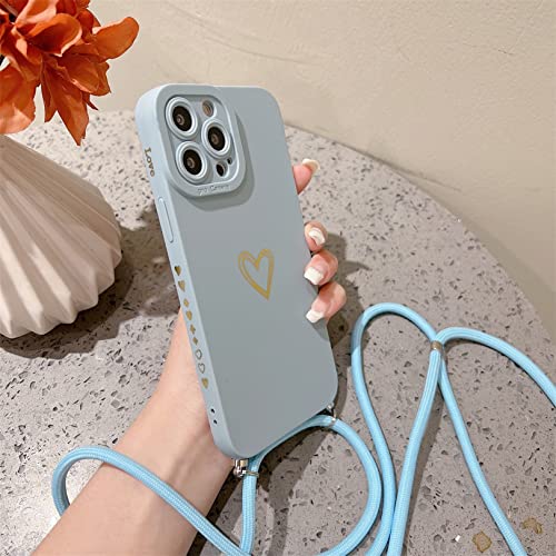 Emlivi Handykette Hülle für iPhone 11, Cute Herz Mädchen Necklace Handyhülle Weich Silikon TPU Cover, Süß Seite Muster Case zum Umhängen Schutzhülle mit Band für iPhone 11, Blau