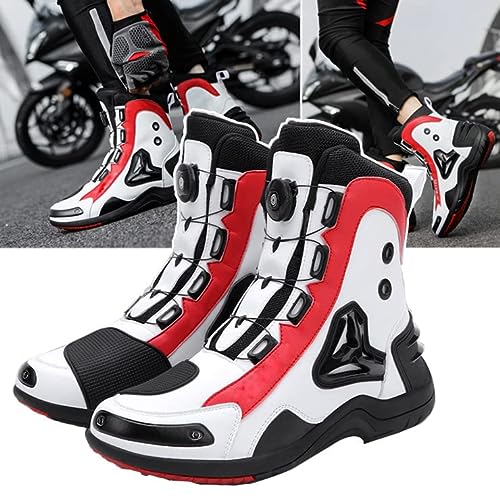 XINGma Botas De Viaje para Motocicletas, Zapatos Deportivos para Motocicletas, con Perilla De Bloqueo/Tela Transpirable, DiseñO AnticolisióN En El TalóN, para Hom-bres Off Road Racin,White-39