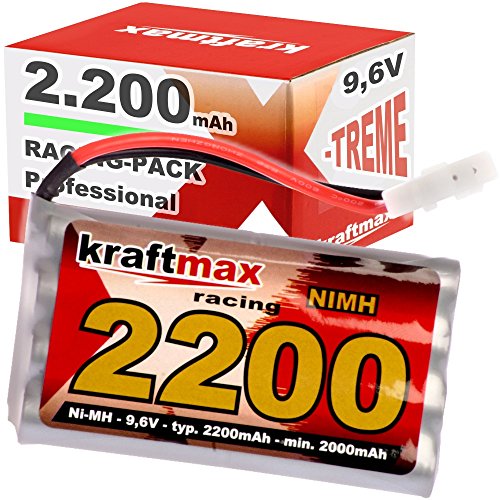 Kraftmax bateria 9.6v para Coche RC con Enchufe Tamiya - 2200mAh min. 2000 mAh batería NiMH - bateria Coche RC, baterias Recargables 9.6v, bateria para Coche teledirigido, bateria Juguete, bateria RC