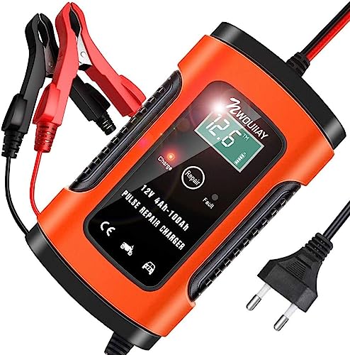 NWOUIIAY Cargador Batería Inteligente 12V 6A Cargador Baterías Coche Moto Múltiples Protecciones con LCD Pantalla Apto para 12V Baterías de Coche ATV SUV Moto Cortacésped