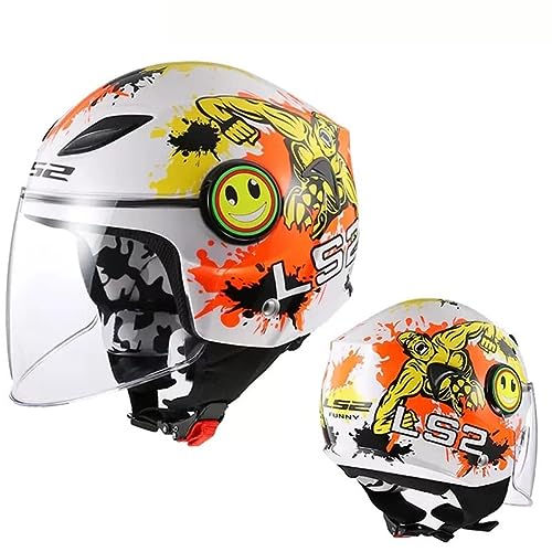 Medio Casco Vintage de Motocicleta para Niños, Casco de Ciclomotor de Cara Abierta con Luz Retro 3/4, para Niños Jet Street Vespa Casco de Ciclomotor Vintage con Visera J,M=53~54CM