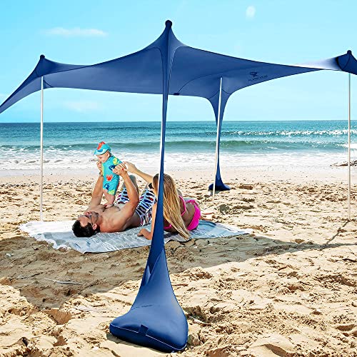 Sun Ninja Tienda de Playa Plegable UPF50+ con Pala de Arena, Clavijas de Tierra y Postes de Estabilidad, Sombra al Aire Libre para Viajes de Camping, Pesca, diversión en el Patio Trasero o picnics