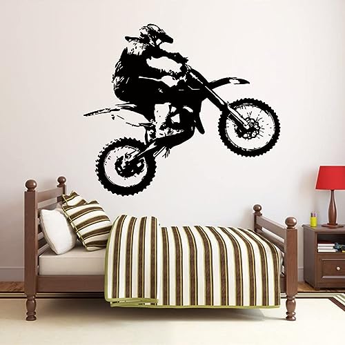 Adhesivo de pared para motocicleta,competición de deportes extremos,juego de montaña,decoración de puerta de exhibición de motos,pegatina de vinilo A1 negro 57x65cm