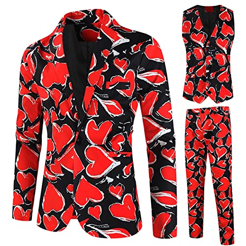 Trajes Hombre El Ganso Mens Valentines Day Printing Love Meeting Moda Casual Party Dress Up Traje Chaqueta Chaleco Pantalones Traje de Piezas Trajes Quad Hombre Rojo M