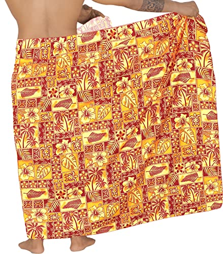 LA LEELA Hombre Baúl De Baño Vacation Sarong Beach WrapAmarillo, Collage Hawaiano Talla única