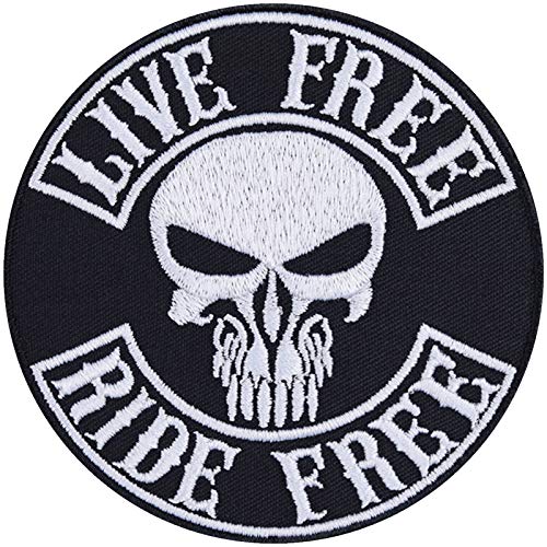 Parche bordado con texto en ingles «Live free - Ride free» para coser, parche para vaqueros, para moto, para cueros y accesorios de moto, 90 x 90 mm